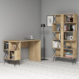 Hanah Home Combo de Escritorio de Estudio y Estantería - Roble y Negro